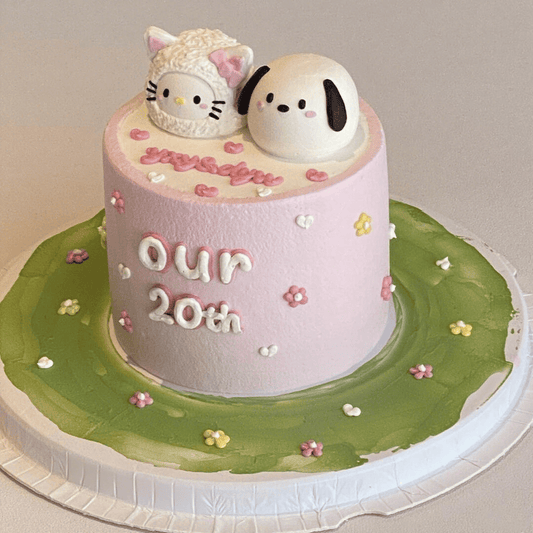 Cat and Puppy Anniversary Cake