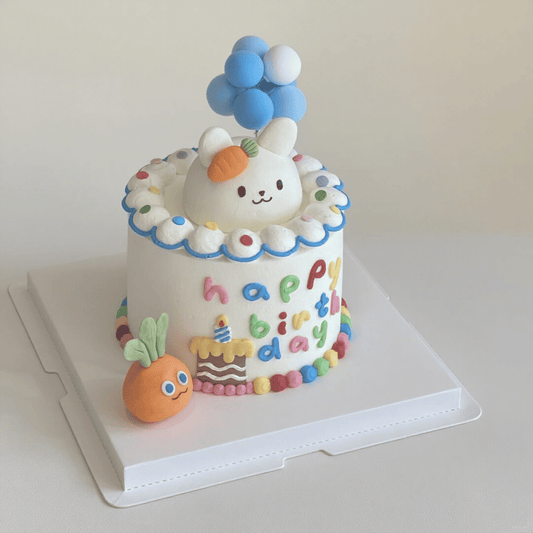 Dopamine Birthday Cake with Cute Rabbit Topper