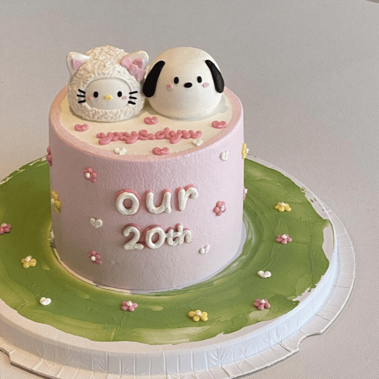 Cat and Puppy Anniversary Cake