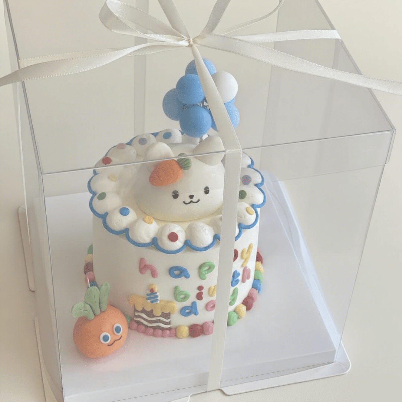 Dopamine Birthday Cake with Cute Rabbit Topper