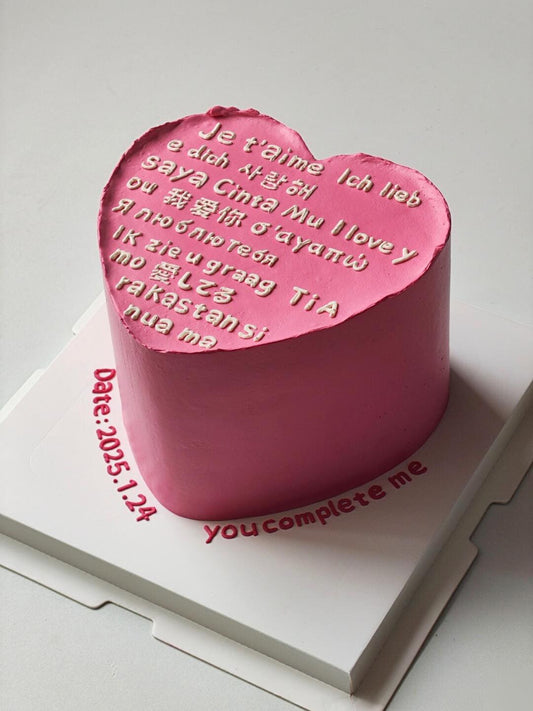 Multilingual “I Love You” Heart Cake