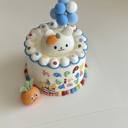 Dopamine Birthday Cake with Cute Rabbit Topper