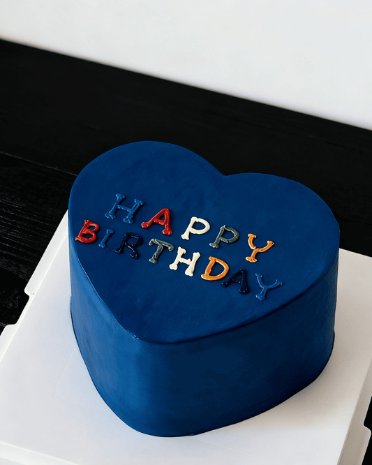 Deep Blue Heart Birthday Cake