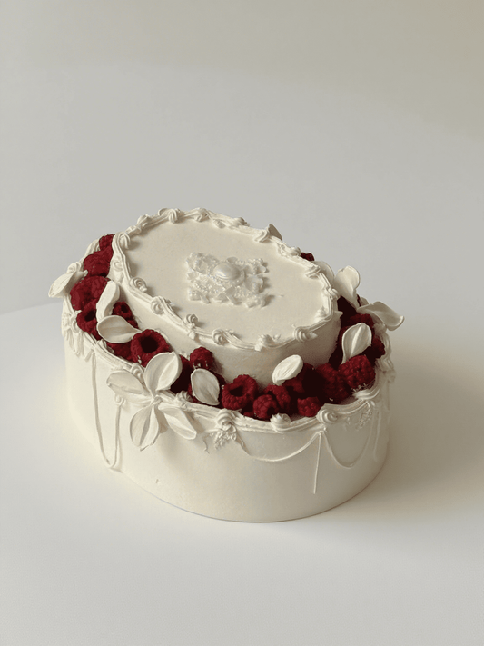Classic Berry Cake – Vintage Oval Cream Cake with Raspberries
