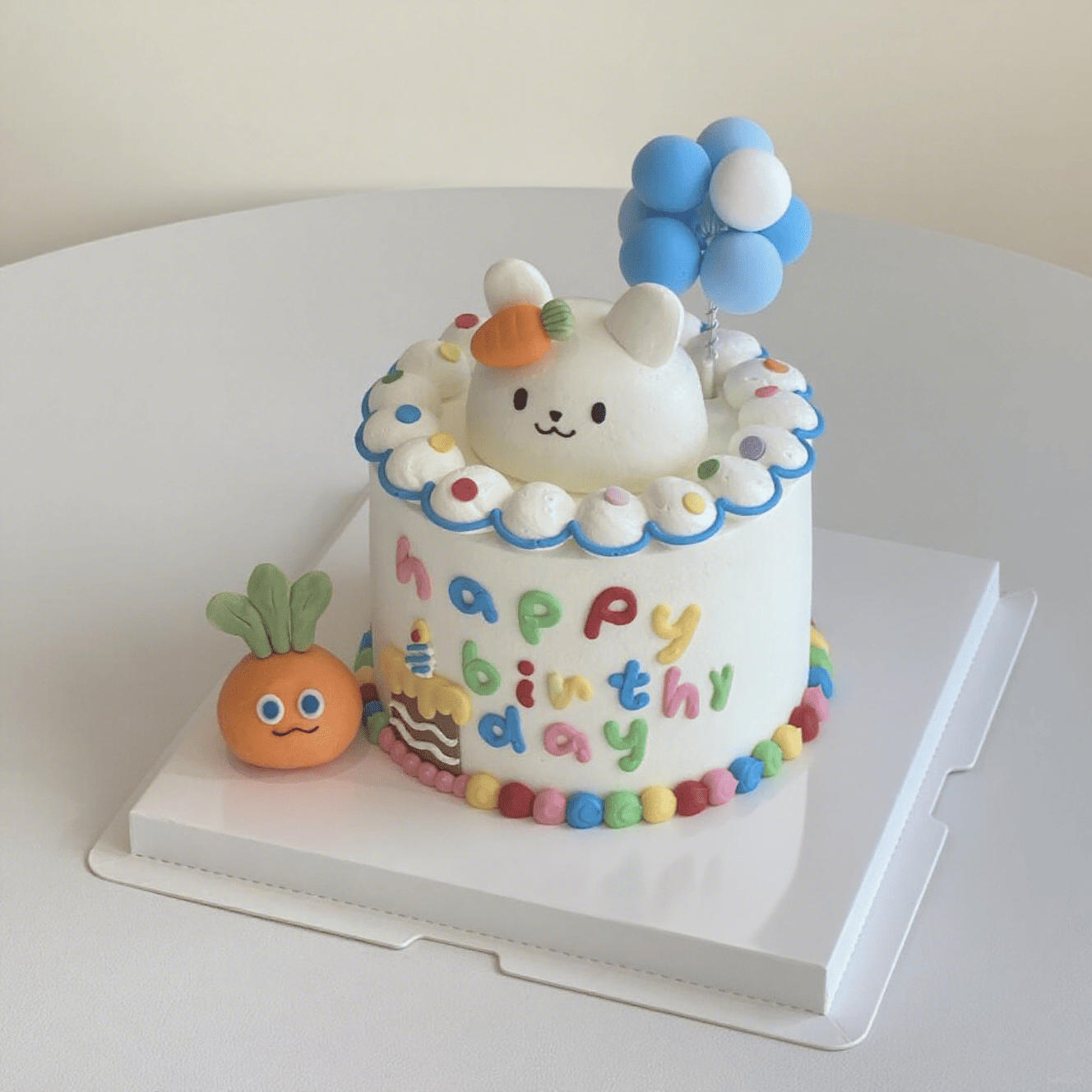 Dopamine Birthday Cake with Cute Rabbit Topper