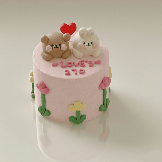 Dopamine Couple Cake with Cute Animal Toppers