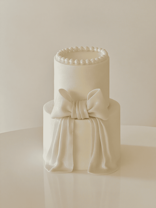 Elegant Pearl Bow Two-Tier Cake