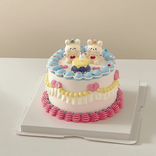 Bunny Couple Cake – Dopamine Cake with Cute Rabbit Toppers