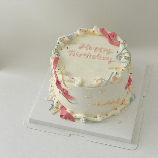 Dopamine Birthday Cake with Colorful Cream Ribbons
